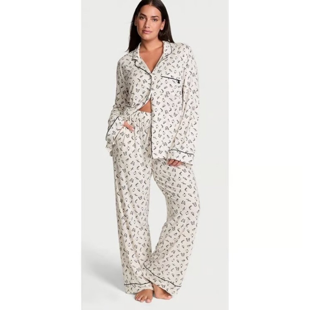 Victoria's Secret Modal Long Pajama Set Coconut White Penguins XS NWT